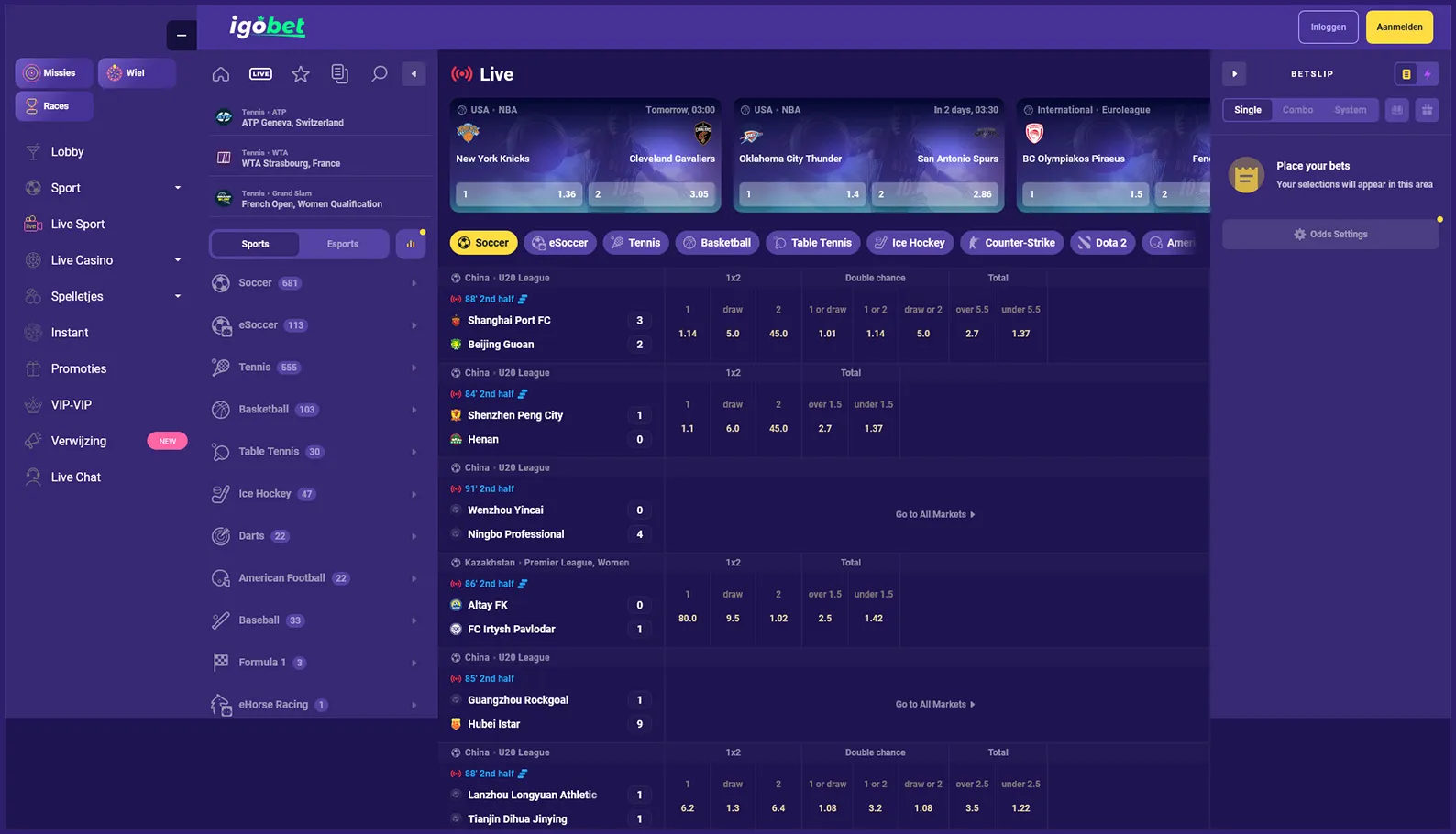 Live sportweddenschappen in realtime bij IgoBet Casino