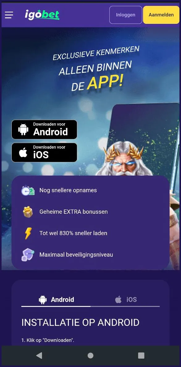 Geoptimaliseerde mobiele versie van de IgoBet Casino-website